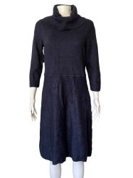 Тъмно синя плетена дамска рокля с поло яка TALBOTS L