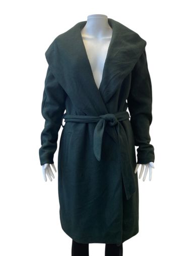 Тъмно зелено дамско палто с колан CASUAL LADIES L