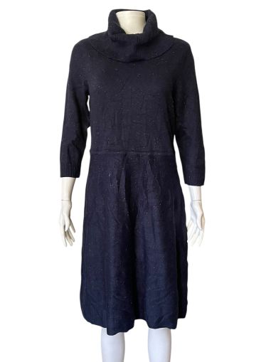 Тъмно синя плетена дамска рокля с поло яка TALBOTS L