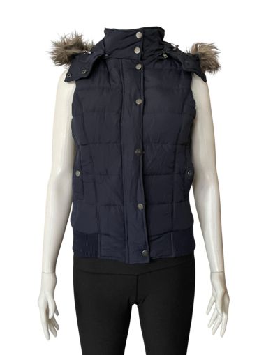 Дамско елече с джобове, копчета, пухкава качулка и цип WITCHERY S