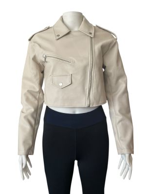 Дамско кожено яке с джобчета, копчета и цип AMISU S