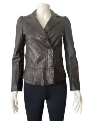 Дамско кожено яке с джобчета и копчета DECO S