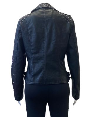 Дамско кожено яке с капси, джобове и ципове KING OF FASHION L